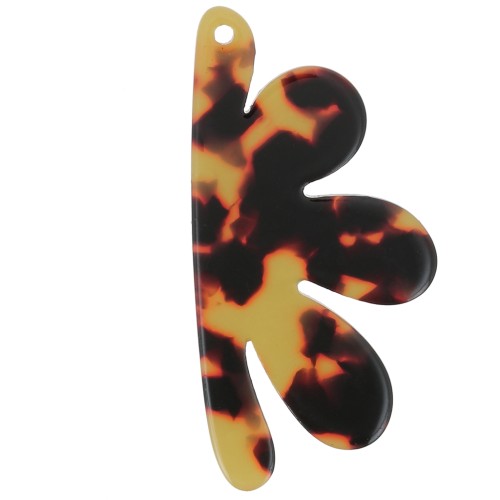 53x26mm Acetate half-flower pendant - Tortoiseshell - Brown - Black x1