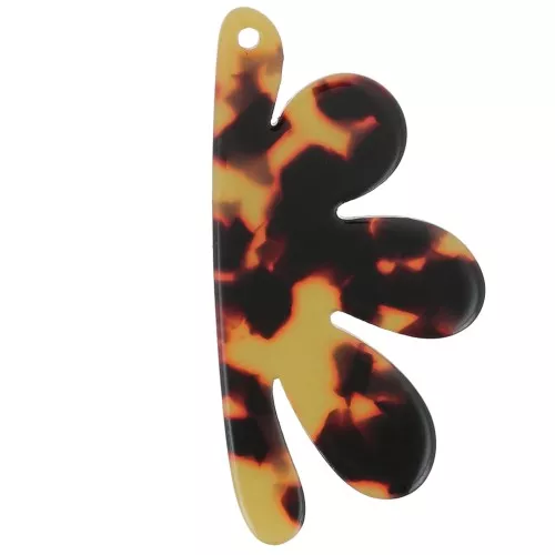 53x26mm Acetate half-flower pendant - Tortoiseshell - Brown - Black x1