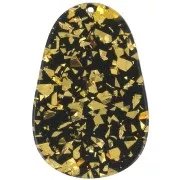 50x33mm Acetate Oval Pendant - Glitter - Gold - Black x1