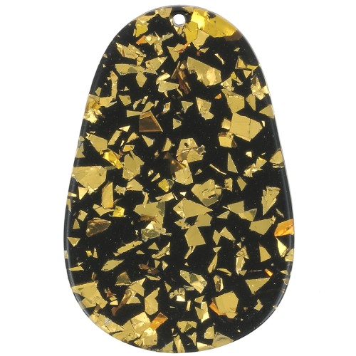 50x33mm Acetate Oval Pendant - Glitter - Gold - Black x1