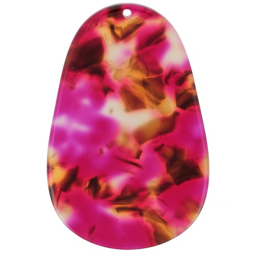 50x33mm Acetate Oval Pendant - Tortoiseshell - Brown - Dark Pink x1