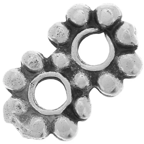 9x5mm Round Flower Spacers - Antique Silver Tone x10