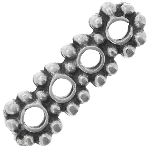 16x5mm Round Flower Spacers 4 rows - Antique Silver Tone x5