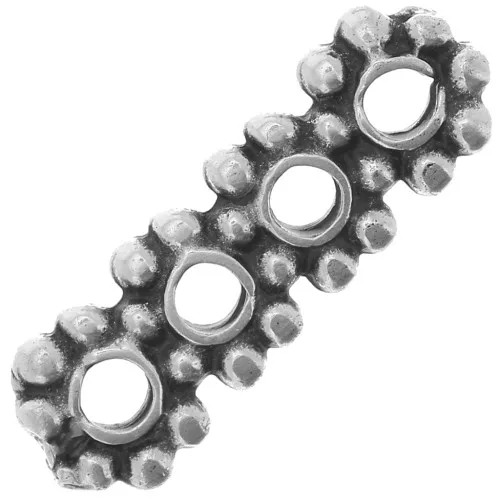 16x5mm Round Flower Spacers 4 rows - Antique Silver Tone x5