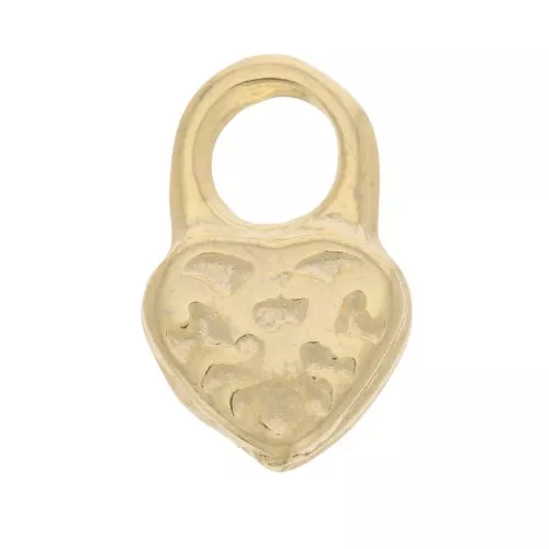 9x6mm Mini Textured Heart Padlock Charm - Fine Gold plated x4