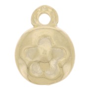 9mm round charm - flower pattern - Fine Gold Plated x1