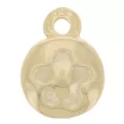 9mm round charm - flower pattern - Fine Gold Plated x1