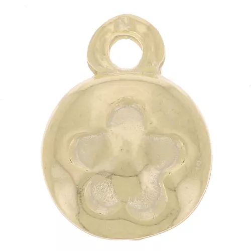 9mm round charm - flower pattern - Fine Gold Plated x1