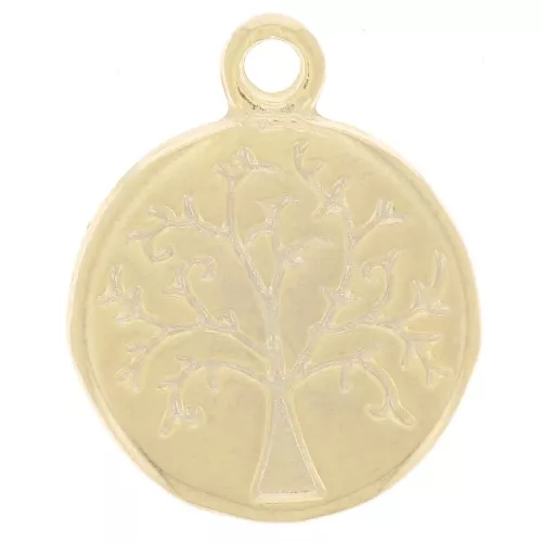 12mm Round charm - tree of life and writing - Fine gold plated x1