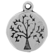 12mm Round charm - tree of life and writing - Antique silver Tone x1