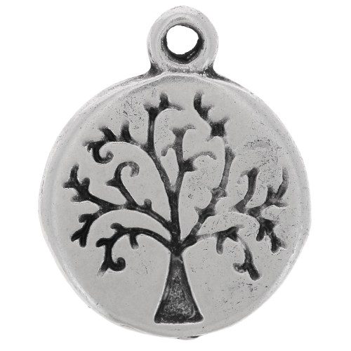 12mm Round charm - tree of life and writing - Antique silver Tone x1
