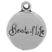 12mm Round charm - tree of life and writing - Antique silver Tone x1