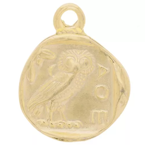 21mm Greek coin pendant - owl design - Fine Gold plated x1