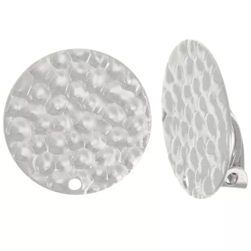 18mm round hammered Earclips with a hole - Fine Silver plated x2