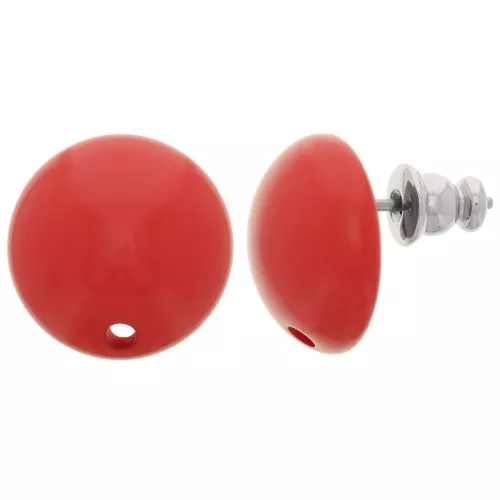 14 mm round resin earstuds - Light red x2