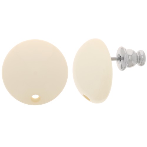 14 mm round resin earstuds - Beige x2
