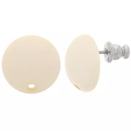 14 mm round resin earstuds - Beige x2