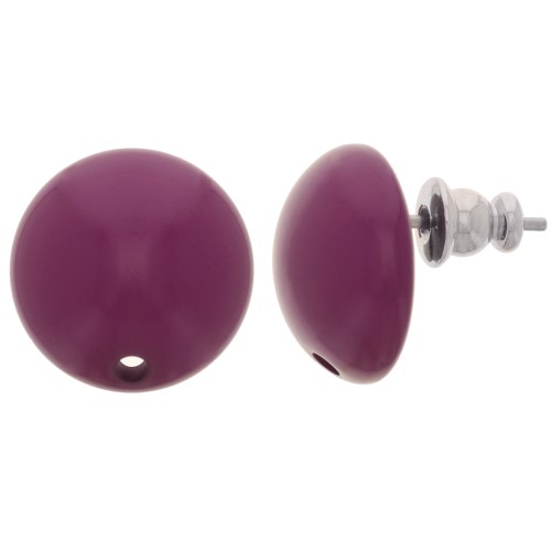 14 mm round resin earstuds - Aubergine x2