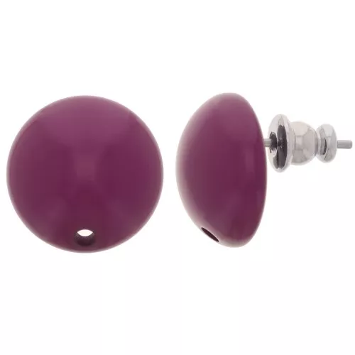 14 mm round resin earstuds - Aubergine x2