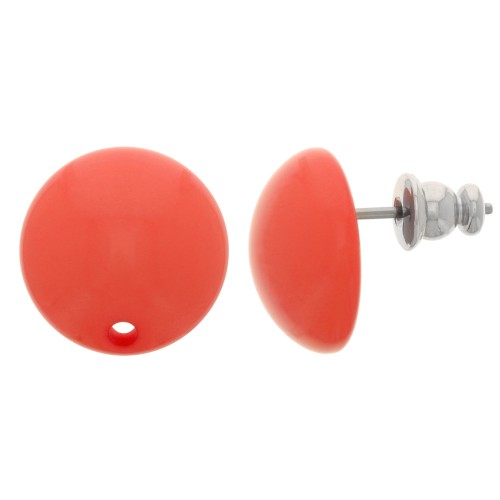 14 mm round resin earstuds - Coral red x2