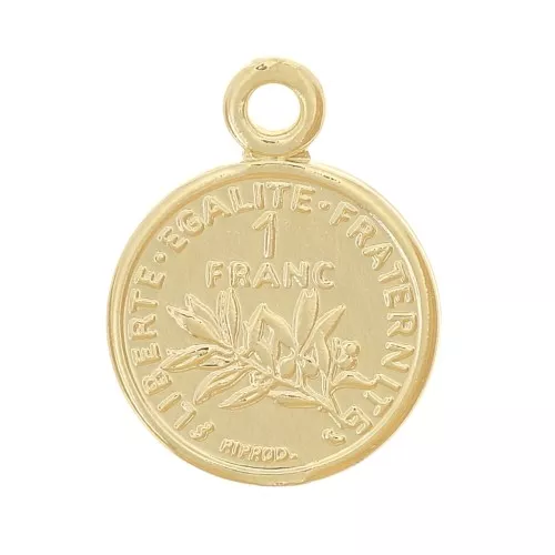 8mm Coin Charm - 1 Franc - 3 microns Gold plated x1