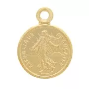 8mm Coin Charm - 1 Franc - 3 microns Gold plated x1