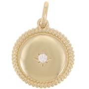 15mm Round cord effect pendant with zirconium oxide - 3 microns Gold plated x1