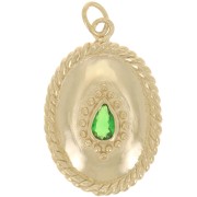 24x16mm Rope Effect Zirconium Oxide Pendant - 3 Microns Gold Plated - Green x1|raw }}