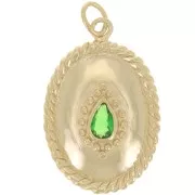 24x16mm Rope Effect Zirconium Oxide Pendant - 3 Microns Gold Plated - Green x1