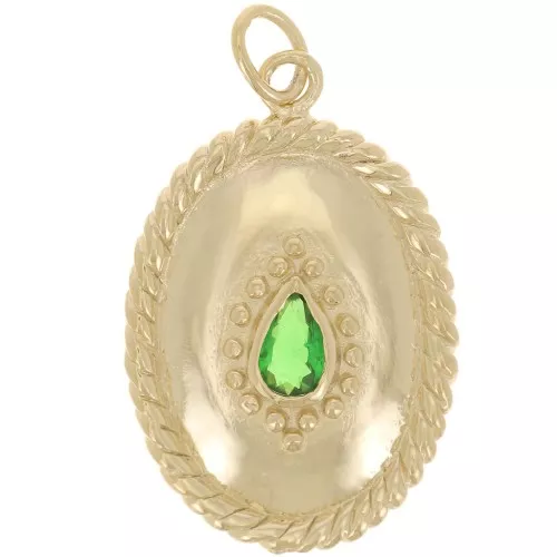 24x16mm Rope Effect Zirconium Oxide Pendant - 3 Microns Gold Plated - Green x1