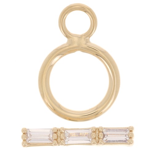 9mm Clasp T - bar with zirconium oxide - 3 microns Gold plated - Crystal x1