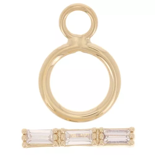 9mm Clasp T - bar with zirconium oxide - 3 microns Gold plated - Crystal x1
