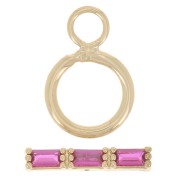 9mm Clasp T - bar with zirconium oxide - 3 microns Gold plated - Fuchsia x1|raw }}