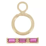 9mm Clasp T - bar with zirconium oxide - 3 microns Gold plated - Fuchsia x1