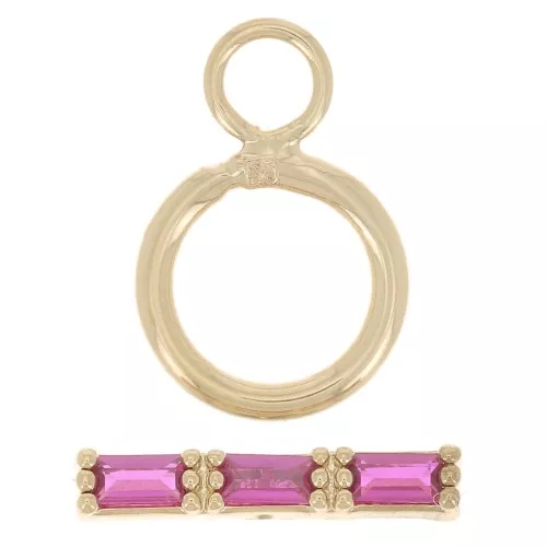 9mm Clasp T - bar with zirconium oxide - 3 microns Gold plated - Fuchsia x1