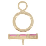 9mm Clasp T - bar with zirconium oxide - 3 microns Gold plated - Fuchsia x1