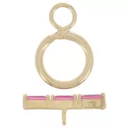 9mm Clasp T - bar with zirconium oxide - 3 microns Gold plated - Fuchsia x1