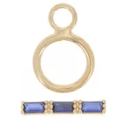9mm Clasp T - bar with zirconium oxide - 3 microns Gold plated - Blue x1