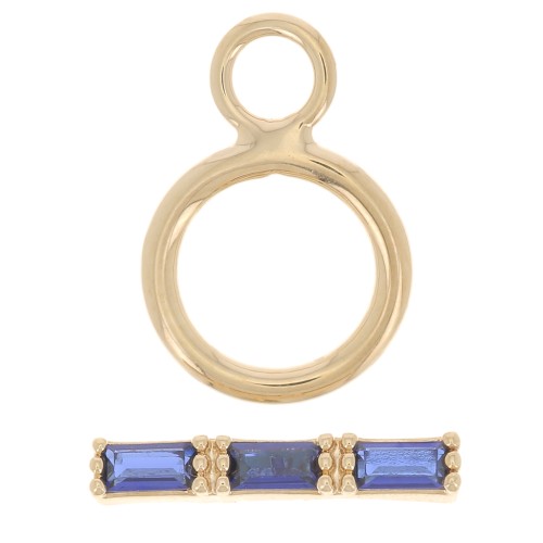 9mm Clasp T - bar with zirconium oxide - 3 microns Gold plated - Blue x1