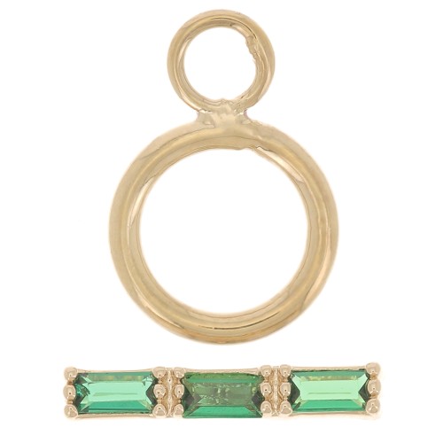 9mm Clasp T - bar with zirconium oxide - 3 microns Gold plated - Green x1