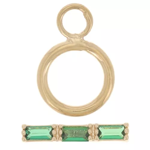 9mm Clasp T - bar with zirconium oxide - 3 microns Gold plated - Green x1