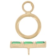 9mm Clasp T - bar with zirconium oxide - 3 microns Gold plated - Green x1