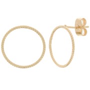 16mm Flat hollow hoop earstuds - 3 microns gold plated x2