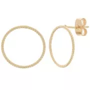 16mm Flat hollow hoop earstuds - 3 microns gold plated x2
