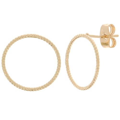 16mm Flat hollow hoop earstuds - 3 microns gold plated x2