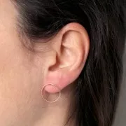 16mm Flat hollow hoop earstuds - 3 microns gold plated x2