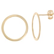 20mm Flat hollow hoop earstuds - 3 microns gold plated x2