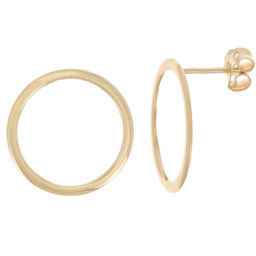 20mm Flat hollow hoop earstuds - 3 microns gold plated x2