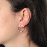 20mm Flat hollow hoop earstuds - 3 microns gold plated x2