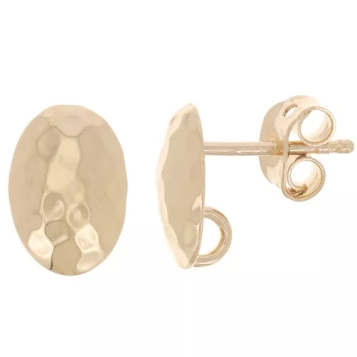 10x7mm Oval hammered studs - open ring - 3 microns Gold plated x2